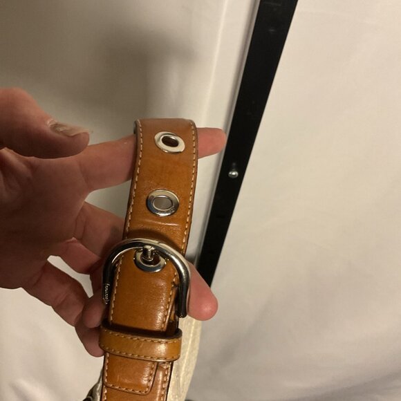 Coach Signature Canvas Crossbody Bag Tan Leather Trim Adjustable Strap - Picture 5 of 9